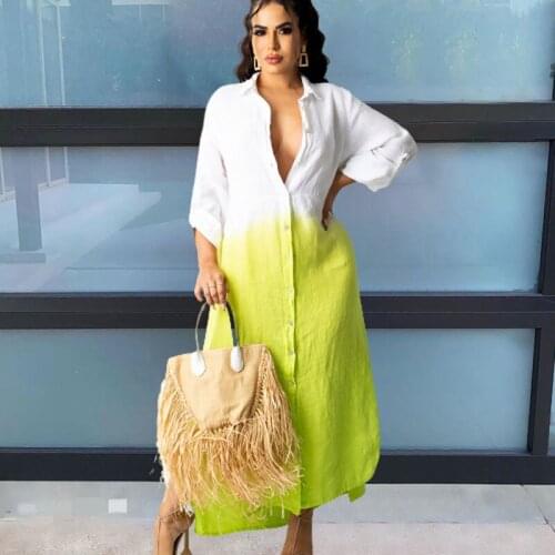 Autumn Long Sleeve Shirt Dress Women Turn-down Collar Button Up Maxi Dresses Streetwear Elegant Loose Casual Dress Robe Femme