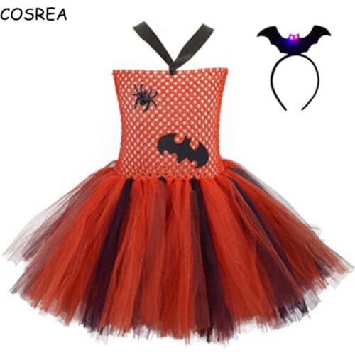 Vampire Bat Dress Girls Kids Devil Cosplay Costumes Tutu Dresses Headdress+Tutu Full Set Children Halloween Carnival Party