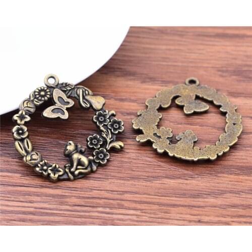 34*33mm 4pcs Antique Bronze Plated Alice in Wonderland Charm Pendant For DIY Necklace Bracelet Jewelry Accessories-E1-19