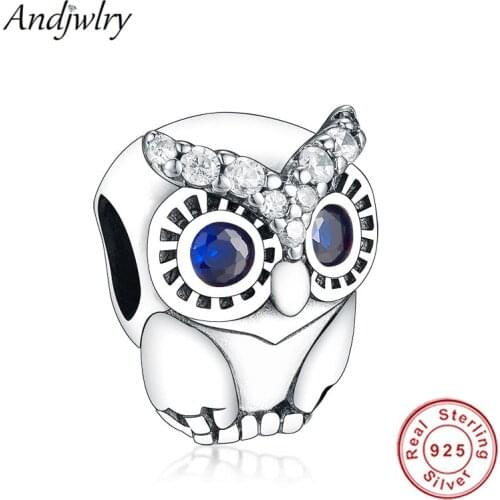 Fit Original Charms Bracelet 925 Sterling Silver Sparkling Owl Charm Beads for DIY Jewelry Women Berloque 925 Silver