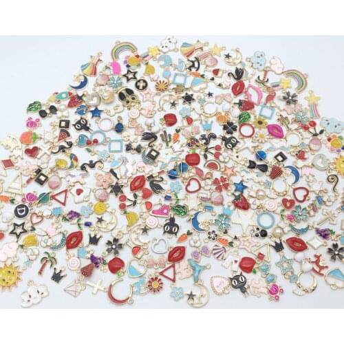 Random 20-100Pcs Mix Sizes Alloy Metal Drop Oil Charms Enamel Charms KC Gold Pendant for DIY Bracelet Necklace Jewelry Making