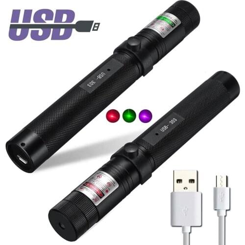 Portable high power USB green laser red Purple laser view 10000m 5MW adjustable laser focus 303 pen combination
