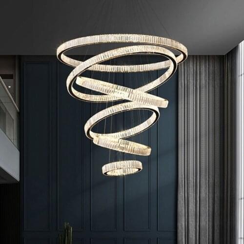 Postmodern Atmosphere Light Luxury Living Room Crystal Lamp Household Restaurant Bedroom Simple Circle Hall Stair Chandelier