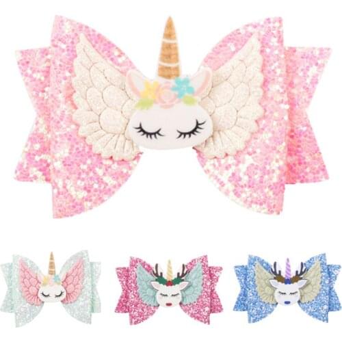 Girls Pink Unicorn Bowknot Hair Clips unicorn 2nd 3rd 1st Birthday Party Decor Unicornion Theme Parti Supply Baby Shower Gift