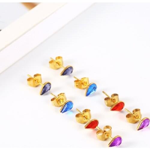 OUFEI Stainless Steel Water Droplet Earring Charm Crystal Stud Earrings For Women Fashion Earrings Set Accessories Wholesale