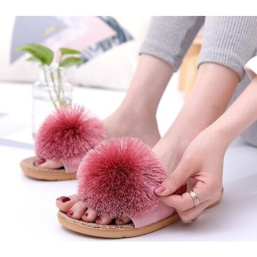 2020 Fashion Summer Casual Cute Tassel Ball Indoor Home Women Non-slip Linen Slippers Female Flox Slides