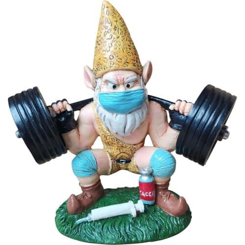 White Beard Gnome Figurines Ornament Weightlift Gnome Garden Statue Resin Weatherproof Sculpture Home Gym Decorative Statues