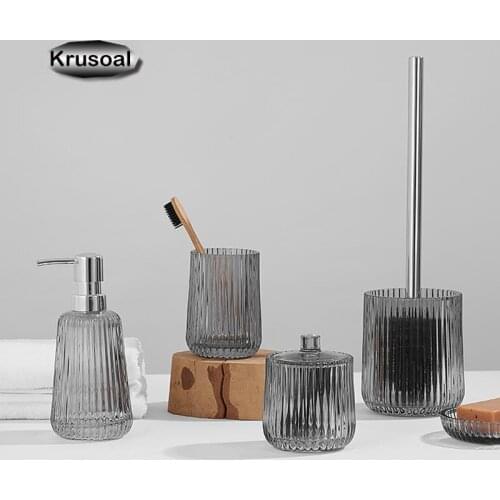 Glass Bathroom Supply Soap Dispenser Toothbrush Holder Soap Dish Mouthwash Cup Toilet Brush Cotton Swab Can Bathroom Accessories
