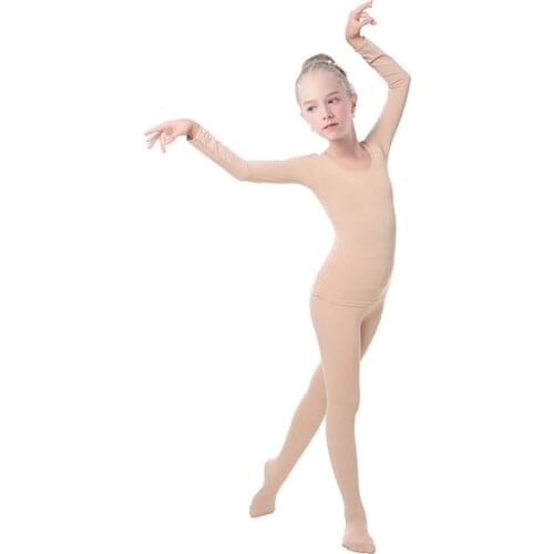 Long Sleeves Skin Colored Dance Wear Leotard Girls Invisible Warm Clothes Flesh Color Shapewear Thin Lycra Dance Underwear Show