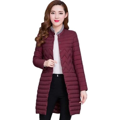 Thin Light parkas women 2018 Autumn Winter Cotton-padded jacket Slim female Down cotton jacket Plus size winter long coats N190