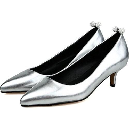 Big Size Pointed pearl button shoes ladies high heels women shoes woman pumps