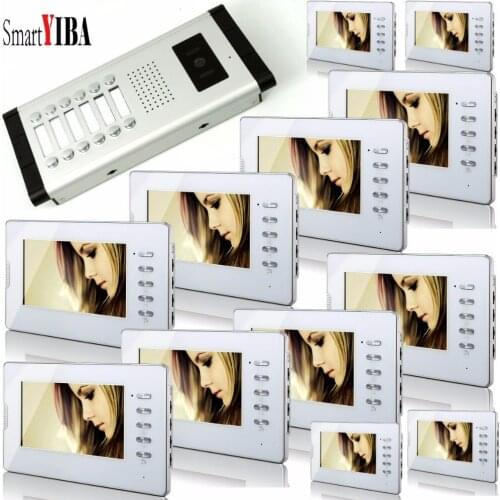 SmartYIBA Home Security 7'Inch LCD Display Wire Video Door Phone Doorbell Speakerphone Video Intercom System 1 Camera 12 Monitor