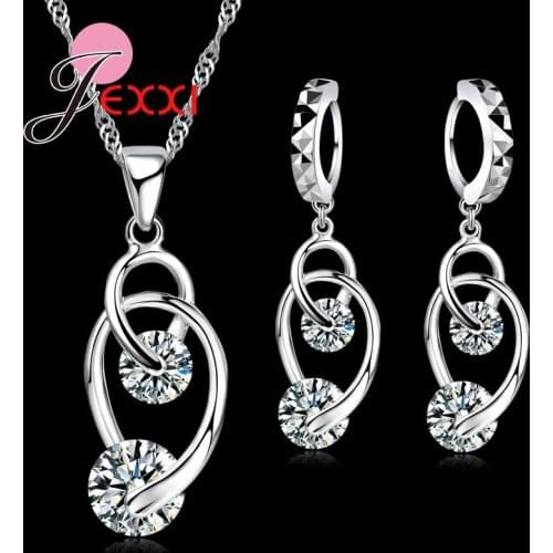 Good Quality Jewelry Sets 925 Sterling Silver Jewelry Cubic Zircon CZ Pendant Necklace Earrings Engagement Sets
