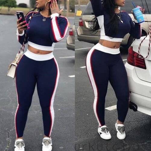 FUFUCAILLM Women Autumn Casual Tracksuit Pollover Sweatshirt + Slim Striped Patchwork Pants Sexy 2Pcs Set High Quality