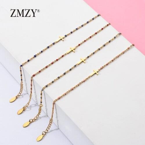 ZMZY Cross Gold Hand Chain Link Charm Bracelet Adjustable Stainless Steel Jewelry Knight Bracelets for Women Wedding Gifts