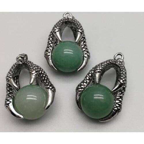 Natural green Aventurine Stone Beads 16mm Round ball Dragon Claw Wrap Pendants for Necklace Reiki Ball Gothic Jewelry 12pcs