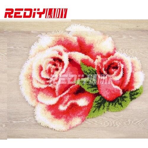 3D Latch Hook Rug Kits Flowers Rose DIY Needlework Unfinished Crocheting Rug Yarn Cushion Mat Home Decor Embroidery Carpet Rug
