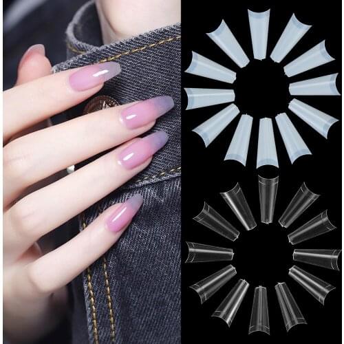 500PCS C Curve Clear French Half False Nails Tips UV Gel Acrylic Nails Salon Decorated Transparent Fake Nail Design Beauty Tool