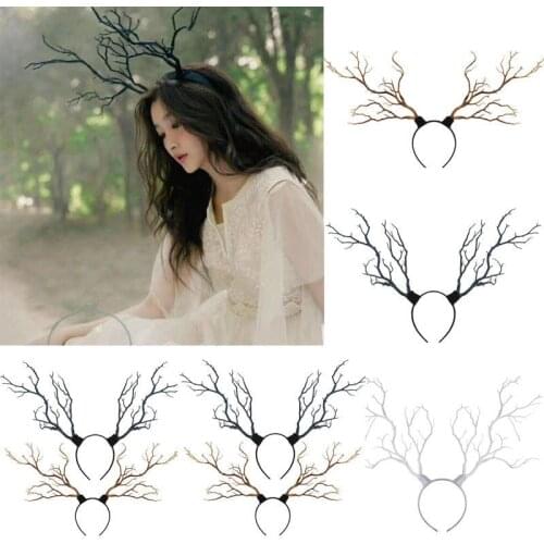 Vintage Tree Branch Headband Horn Hair Accessory Xmas Reindeer Antler Costume Fairy Hairband Halloween Party Cosplay Props