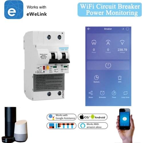 EWelink 2P WiFi Circuit Breaker Power Monitoring Meter Function Smart MCB Alexa Google Home Compatible Lan Control IFTTT Support