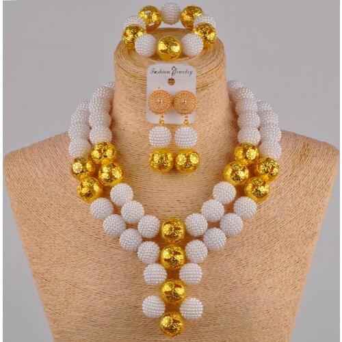White african beads jewelry set simulated pearl nigerian wedding necklace for women FZZ16