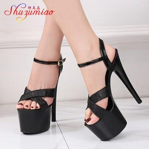Wedding Shoes Women Sandals Thin Heels Cross-tied High Heel 20cm Platforms 10cm Sandals Ladys Shoes Steel Tube Dancing Shoes