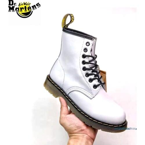 Dr.Martens Men and Women 1460 Series Unisex White 8 Eyes Martin Ankle Boots Male Female Rubber Durable Leather Doc Clunky Shoes