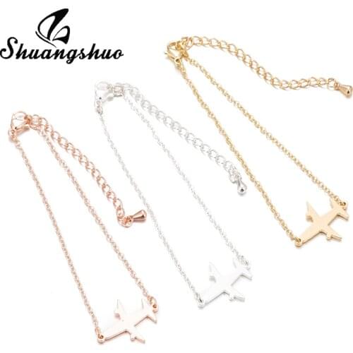 Shuangshuo Stainless Steel Bracelets Women Charm Aircraft Bracelet Adjustable Link Chain Airplane Plane Bracelets femme Gifts
