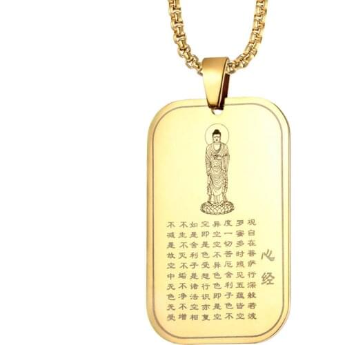 Buddhism Titan Buddha Necklace Rectangle Pendant for Men Woman Stainless Steel Chain Religious Faith Power Bodyguard Jewelry