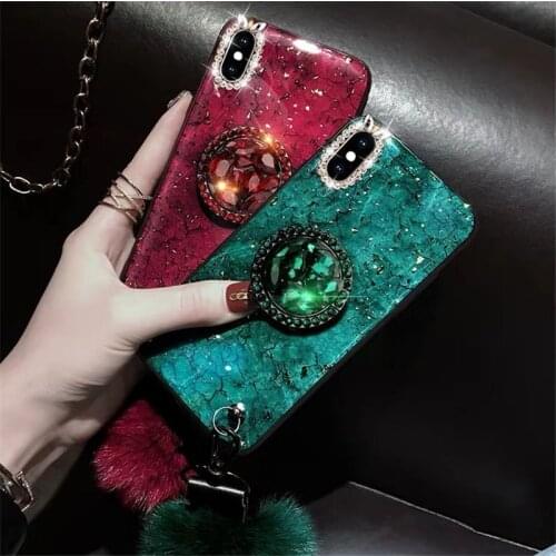 Crystal holder Stand Fur Ball Strap Phone case For iPhone 12ProMax 12mini 11 PRO MAX 6 6s 8 7 Plus XSMAX XR 5 5S SE TPU Coque