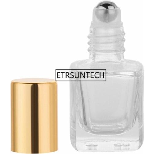 100pcs 5ml Essential Oils Metal Roller Ball Glass Perfume Bottles Gold Silver Cap Empty Roll-On Refillable Bottles F2740