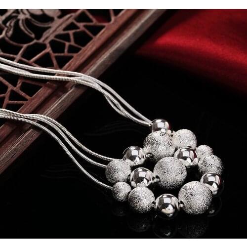 Hot fashion 925 Sterling Silver Necklace for woman classic Jewelry Frosted round beads 16 inches Snake chain Christmas gifts