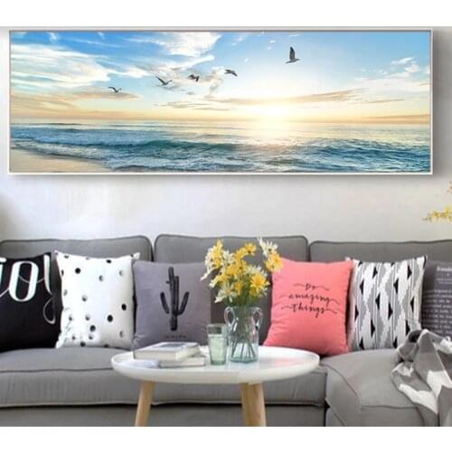 Canvas Painting Natural Sea Beach Flying Birds Landscape Posters and Print Wall Art Picture for Living Room Cuadros Home Decor
