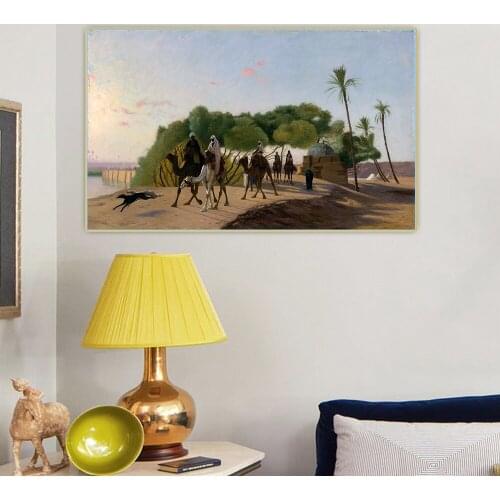 Leaving the Oasis by Jean Leon Gerome Canvas Oil Decorative Painting Aesthetic Picture Wall Decor Home Living Room Decoration