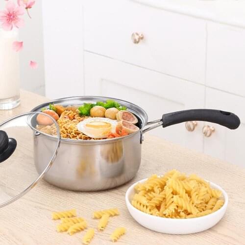 Hot Stainless Steel Milk Noodle Saucepan Pan Pot with Glass Lid onstick Skillet Non-stick Kitchen Cooking Tool Accessories