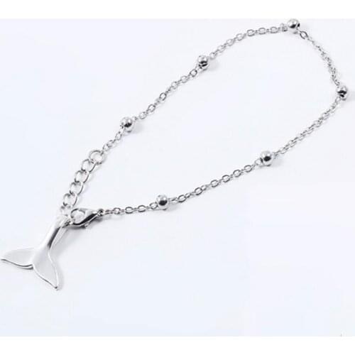 Kpop Fashion Sliver Color Beads Dolphin Tail Pendant Charm Bracelet Mermaid tail Link Chain For Women Bileklik Jewelry Gift
