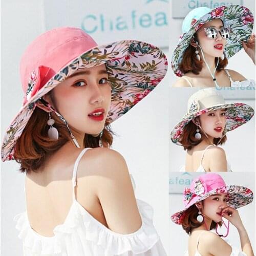Fashion Female Flower Print Breathable Sun Hat Wide Brim Anti-UV Foldable Beach Hats Women Bucket Cap