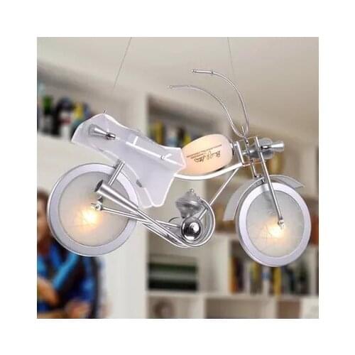 Cartoon Aluminum Motorcycle Shape Pendant Light with Frosted Glass E14 LED Bulb Remote for Children Bedroom Lighting Fixture