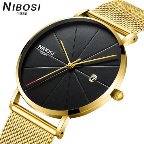 NIBOSI Men Fashion Ultra Thin Watches Simple Men Business Stainless Steel Mesh Belt Quartz Watch Minimalist Relogio Masculino