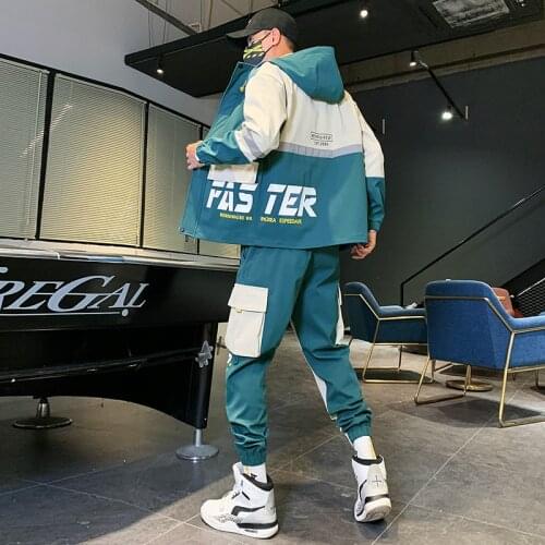 Hip Hop Military Men Tracksuit Hooded Jacket+Harem Pant Hip Hop Patchwork 2PC Set For Men Fashion 2020 New Mens Sportswear Suits
