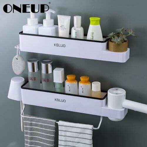 ONEUP Wall Bathroom Shelves Drainable Storage Rack Shampoo Shower Shelf Toothbrush Holder For WC Bathroom Accessories Organizers
