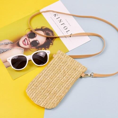 New Summer Pp Straw Woven Bag Portable Mobile Phone Lipstick Key Diagonal Change Card Bag Girl Student Vacation Casual Bags
