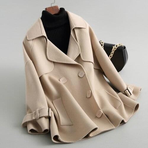 2020 New Spring Autumn Double-side Wool Coat Women Solid Medium Long Coats Winter Jackets Outerwear casaco KQN38053