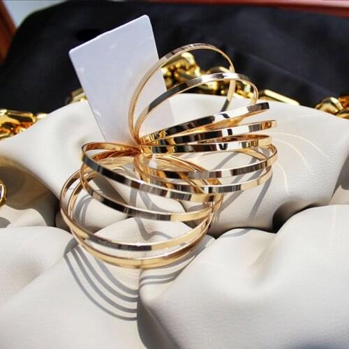 New Arrivals 12PCS/SET Gold Silver Color Metal Alloy Big Circle Bracelet Bangles Sets for Women Girls Punk Bracelet Jewelry