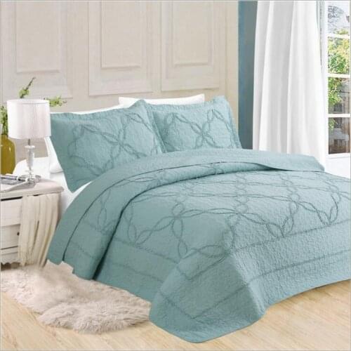 New 100% cotton Quilted green,gray,white Bedspread Bed Cover Bed Sheet size 230x250cm blanket Pillowcases 3pcs