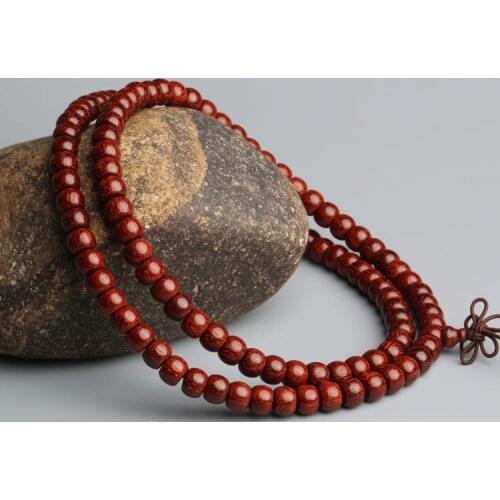 6x8mm Tibetan Buddhism 108 Indian Lobular red sandalwood Bead Mala Necklace