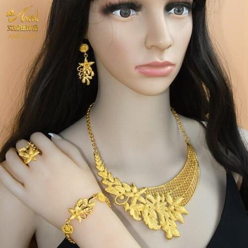 Pakistani Jewelry Set For Women Ethiopian Bridal Gold Necklaces/Bracelets/Earrings Sets African Wedding Jewellery Accessories
