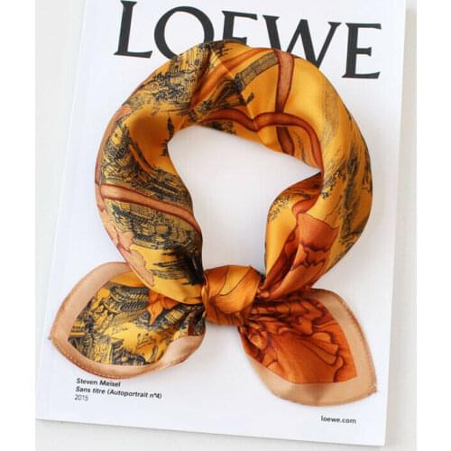 100% Silk Scarf Women Kerchief Stylish Square Bandana Fashion Flower Print Neck Hairband Headband Turban 53*53cm
