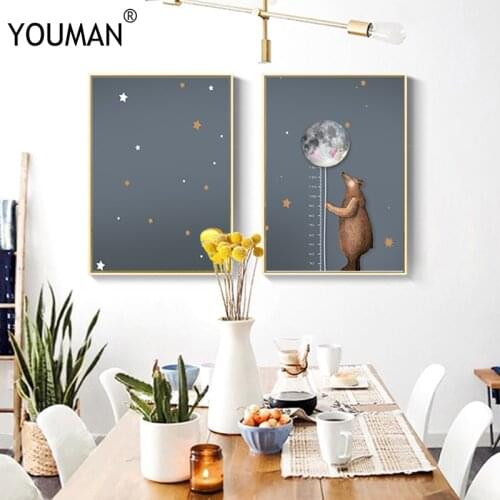 Nordic Poster Baby Room Decor Cute Rabbit Bear Nordic Decoration Home decor Wall Art Canvas Painting Posters And Prints Unframed