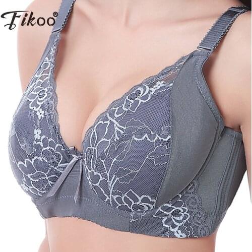 Fikoo Sexy Lace Bra Full Coverage Comfortable Bras for Women D Cup Plus Size Brassiere Sexy Underwear Black Blue Beige #Z007